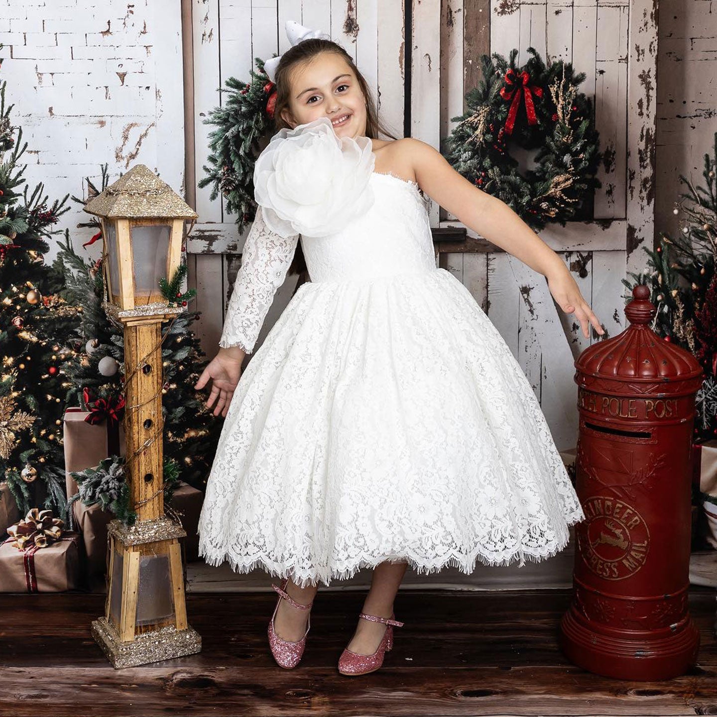 Lilac Girl Dress One Shoulder Flowers Champagne Princess Ball Gown J154