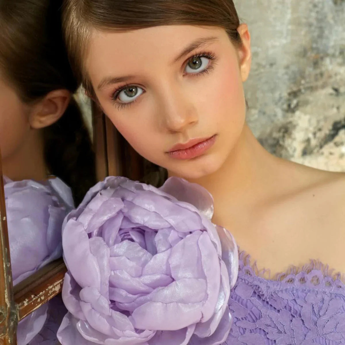 Lilac Girl Dress One Shoulder Flowers Champagne Princess Ball Gown J154