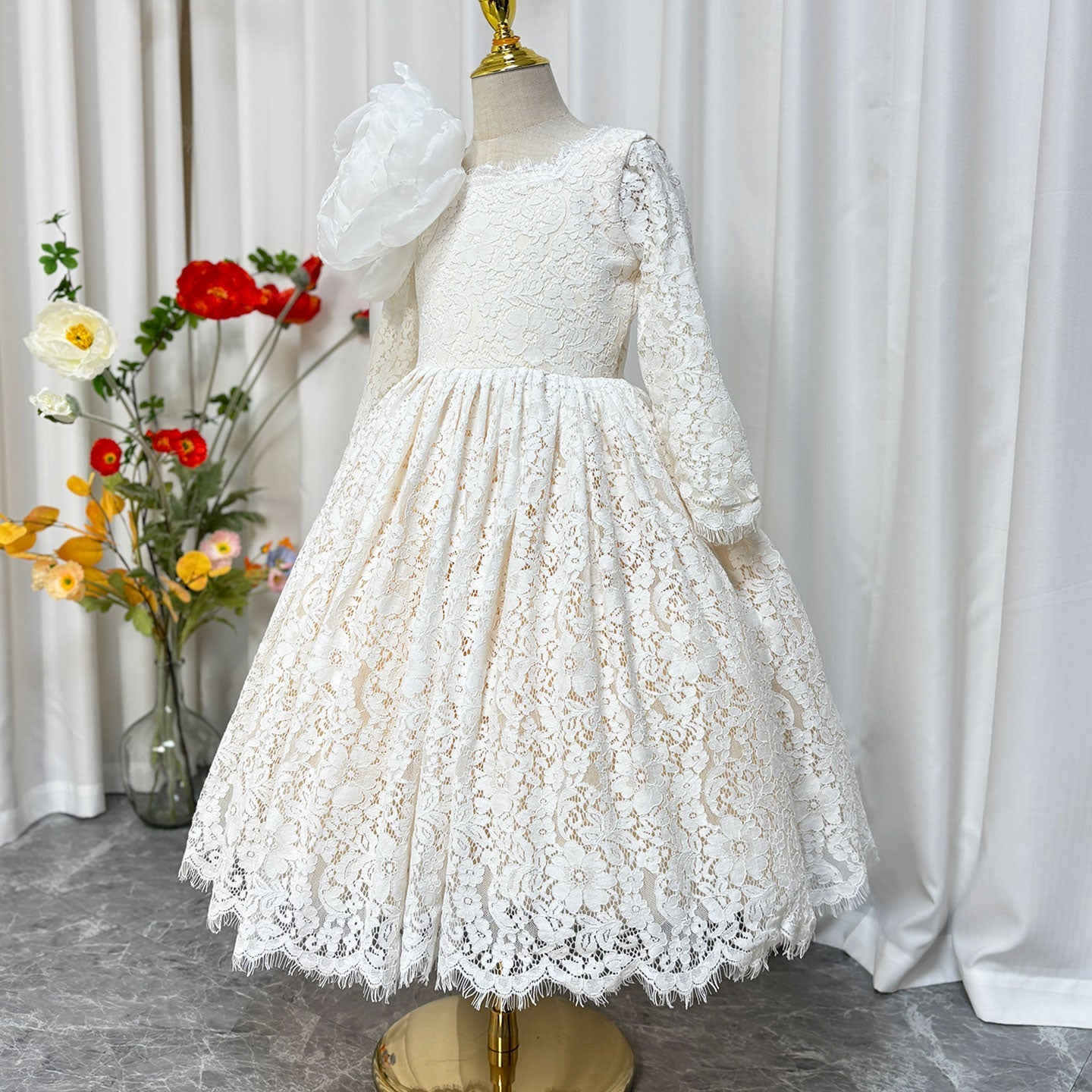 Lilac Girl Dress One Shoulder Flowers Champagne Princess Ball Gown J154