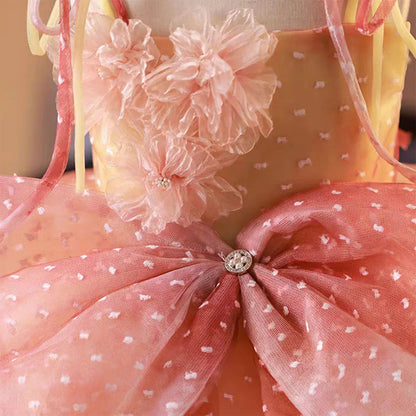 Lovely Coral Girl Dress Bow for Baby Kids Princess Gown J110