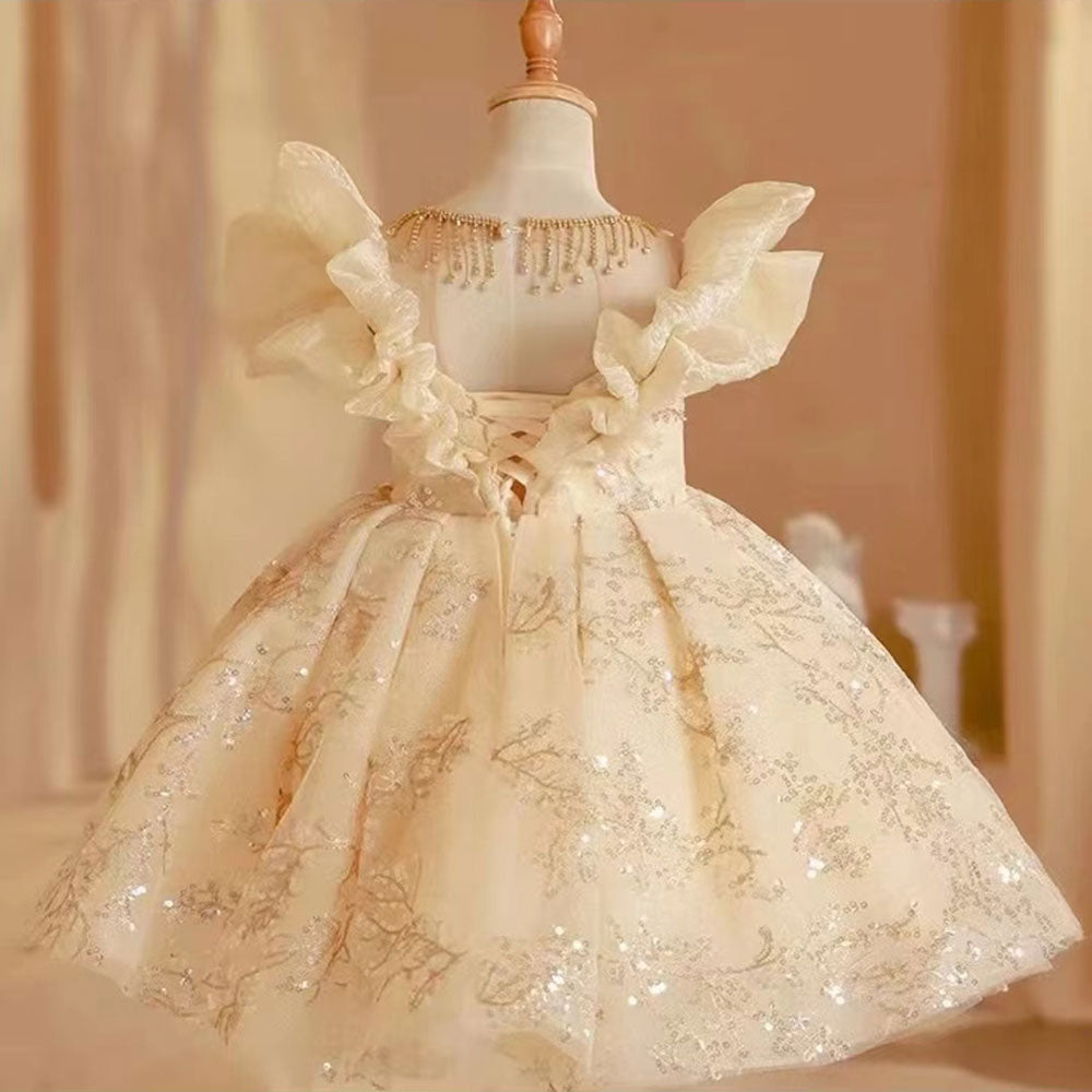 Luxury Arab Beige Girl Dress Dubai Kids Princess J202