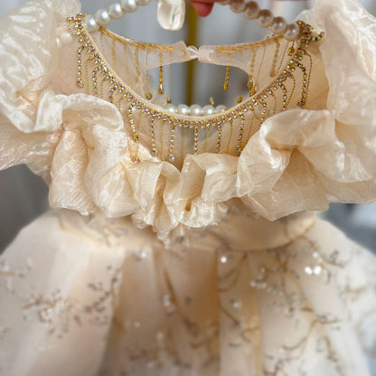 Luxury Arab Beige Girl Dress Dubai Kids Princess J202