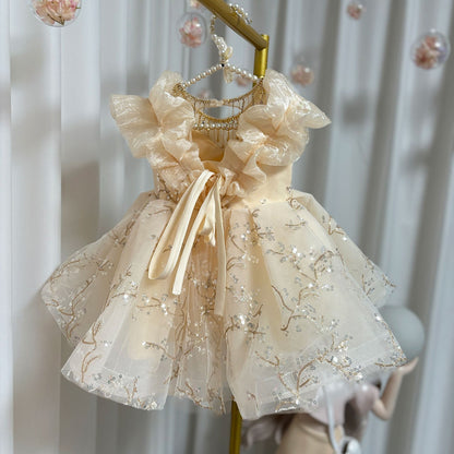 Luxury Arab Beige Girl Dress Dubai Kids Princess J202