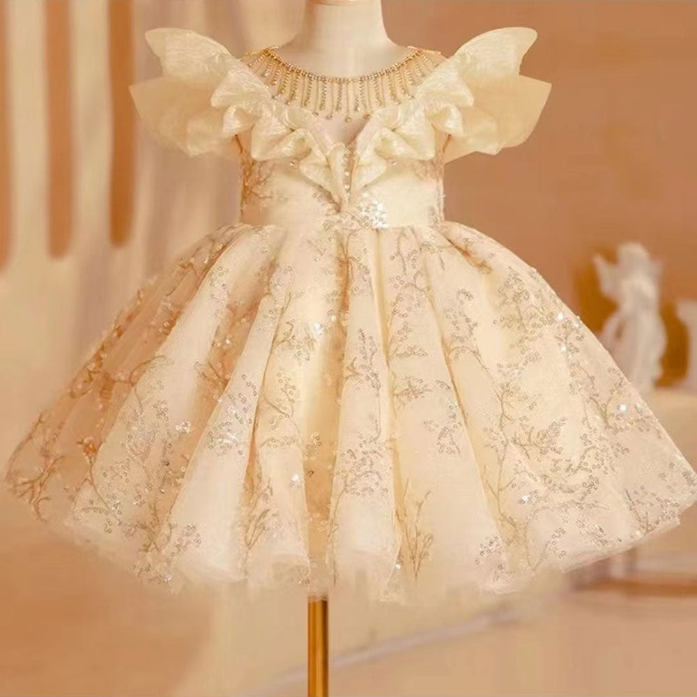 Luxury Arab Beige Girl Dress Dubai Kids Princess J202