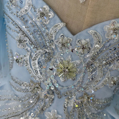 Luxury Arab Sky Blue Girl Dress Beaded Dubai Kids Princess J220