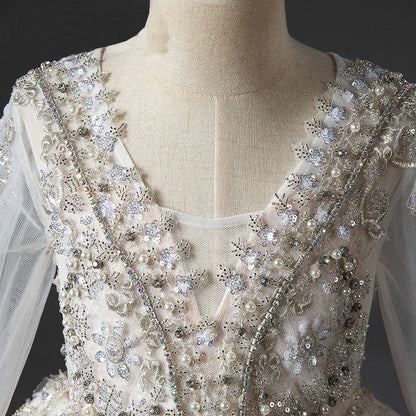 Luxury Arabic Champagne Girl Dress Dubai Princess J046