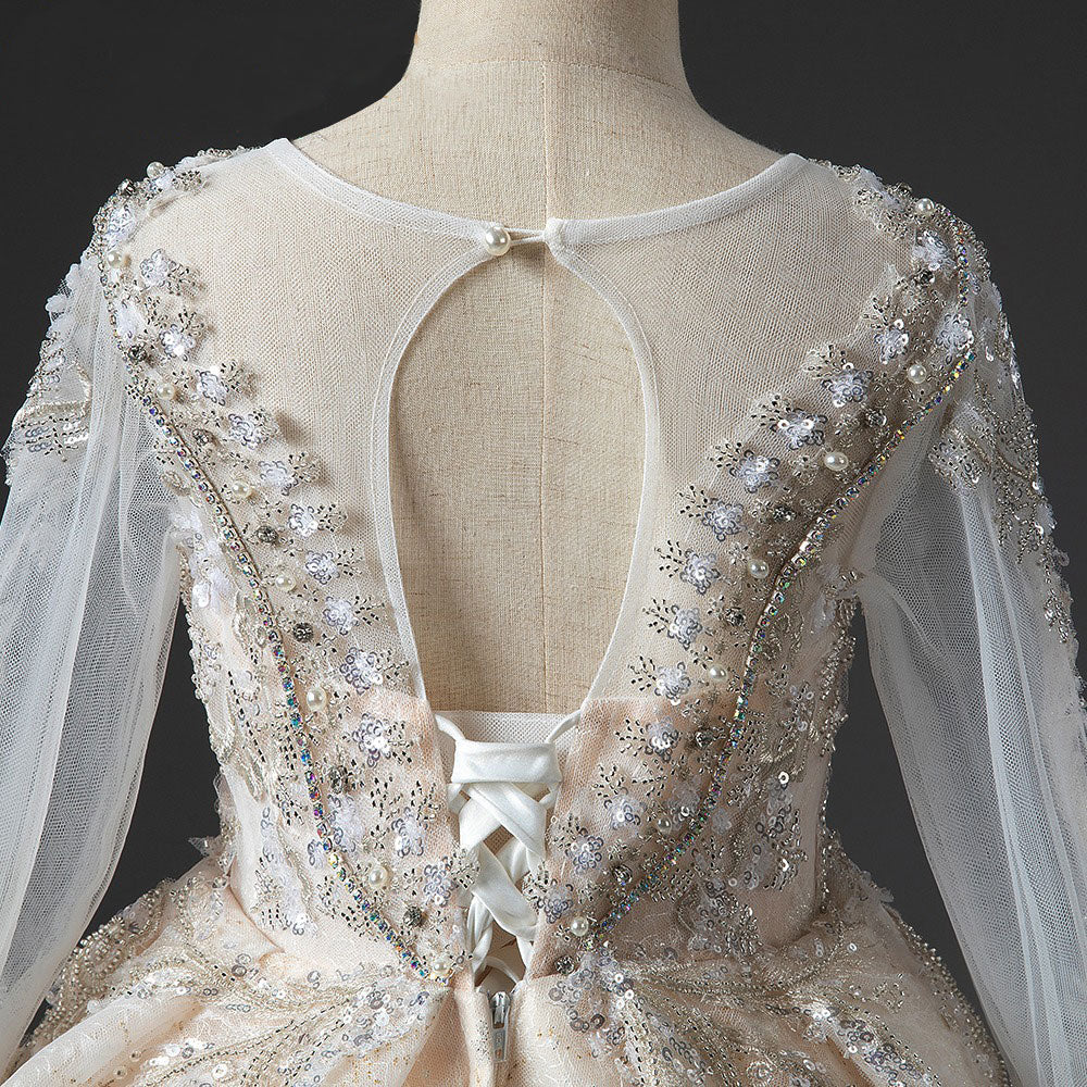 Luxury Arabic Champagne Girl Dress Dubai Princess J046