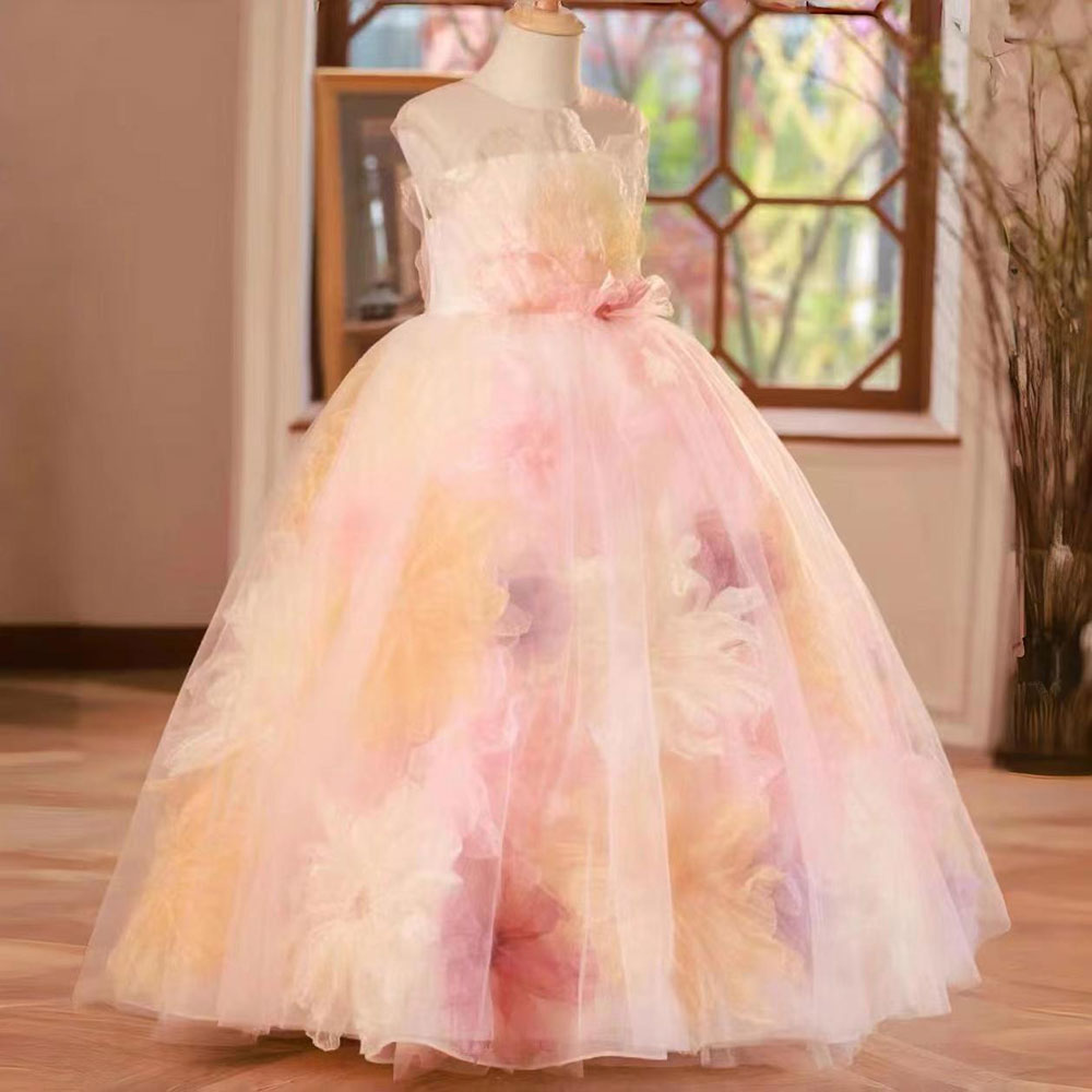 Luxury Arabic Floral Girl Dress with Flowers for Birthday J229