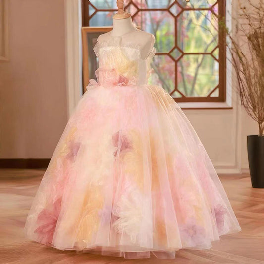 Luxury Arabic Floral Girl Dress with Flowers for Birthday J229