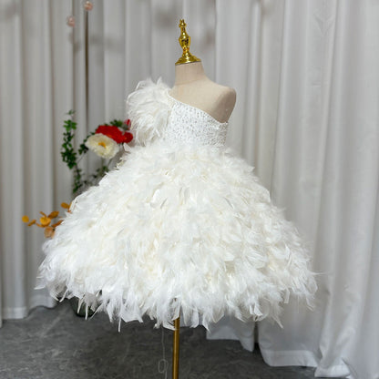 Luxury Arabic White Girl Dress Feathers Princess J394