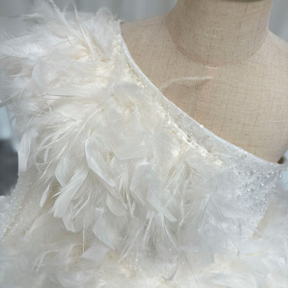 Luxury Arabic White Girl Dress Feathers Princess J394