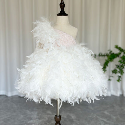 Luxury Arabic White Girl Dress Feathers Princess J394