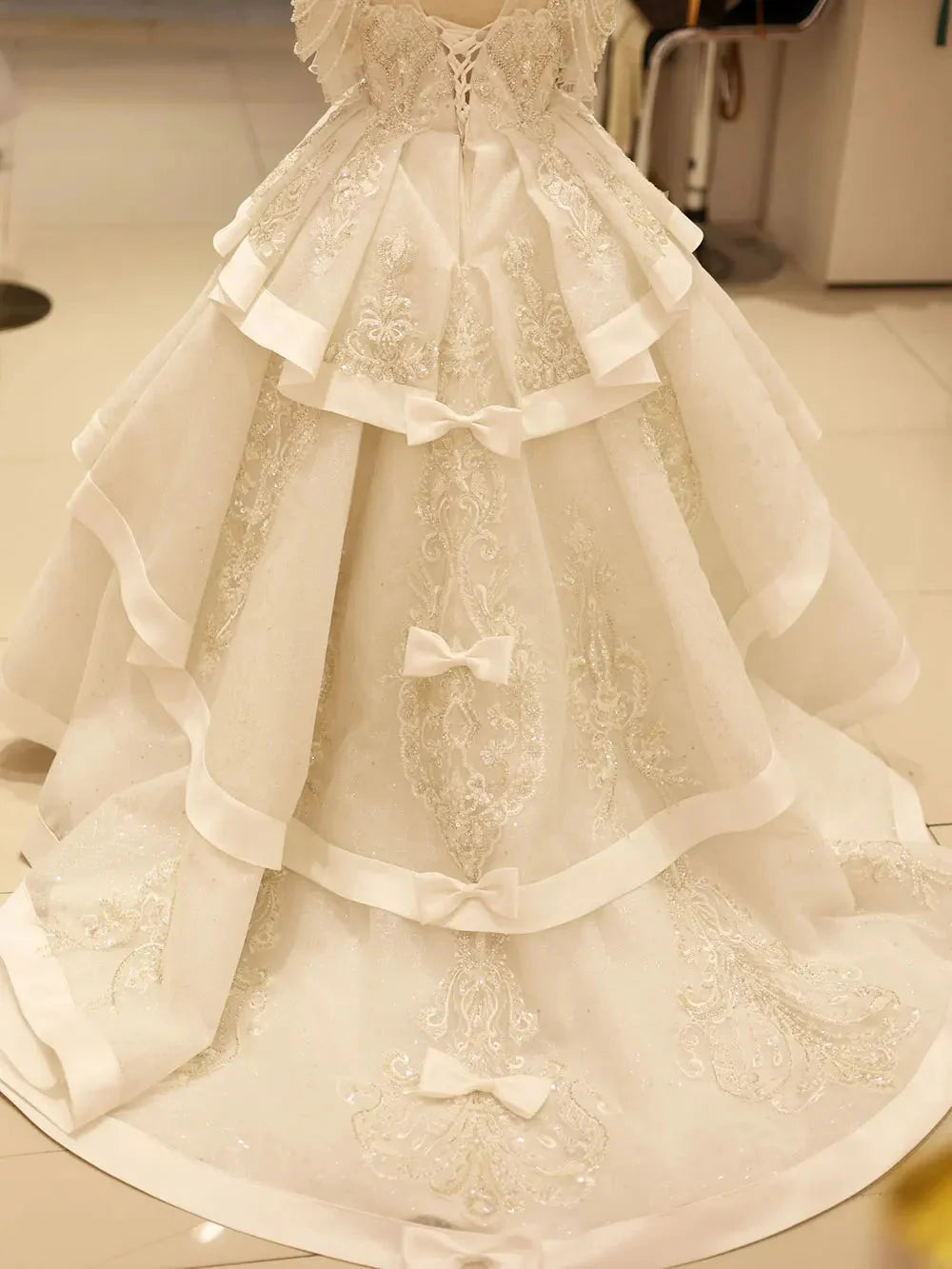 Luxury Arabic White Girl Quinceanera Dresses Beaded J095