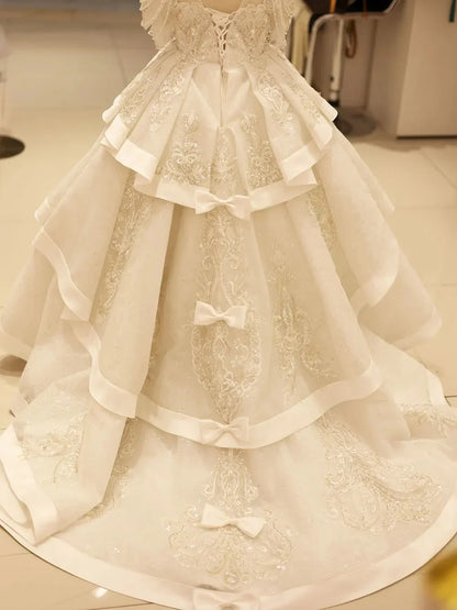 Luxury Arabic White Girl Quinceanera Dresses Beaded J095