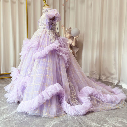 Luxury Beaded Lilac Girl Dress Arabic Ball Gown J184