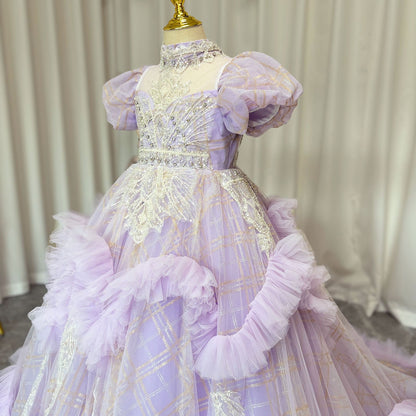 Luxury Beaded Lilac Girl Dress Arabic Ball Gown J184