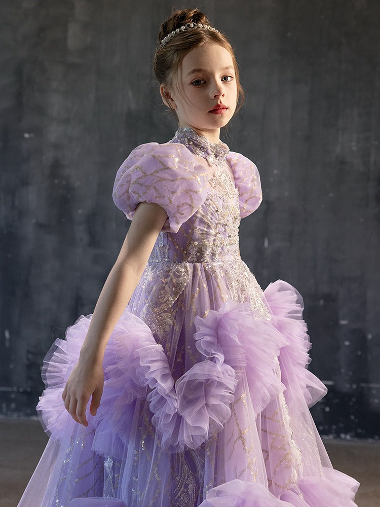 Luxury Beaded Lilac Girl Dress Arabic Ball Gown J184