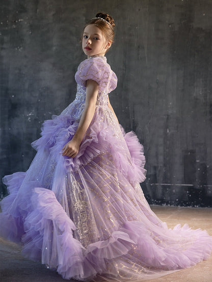 Luxury Beaded Lilac Girl Dress Arabic Ball Gown J184