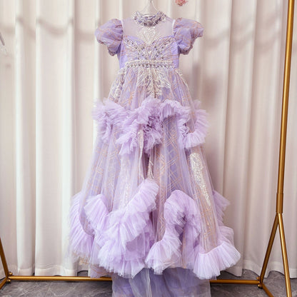 Luxury Beaded Lilac Girl Dress Arabic Ball Gown J184