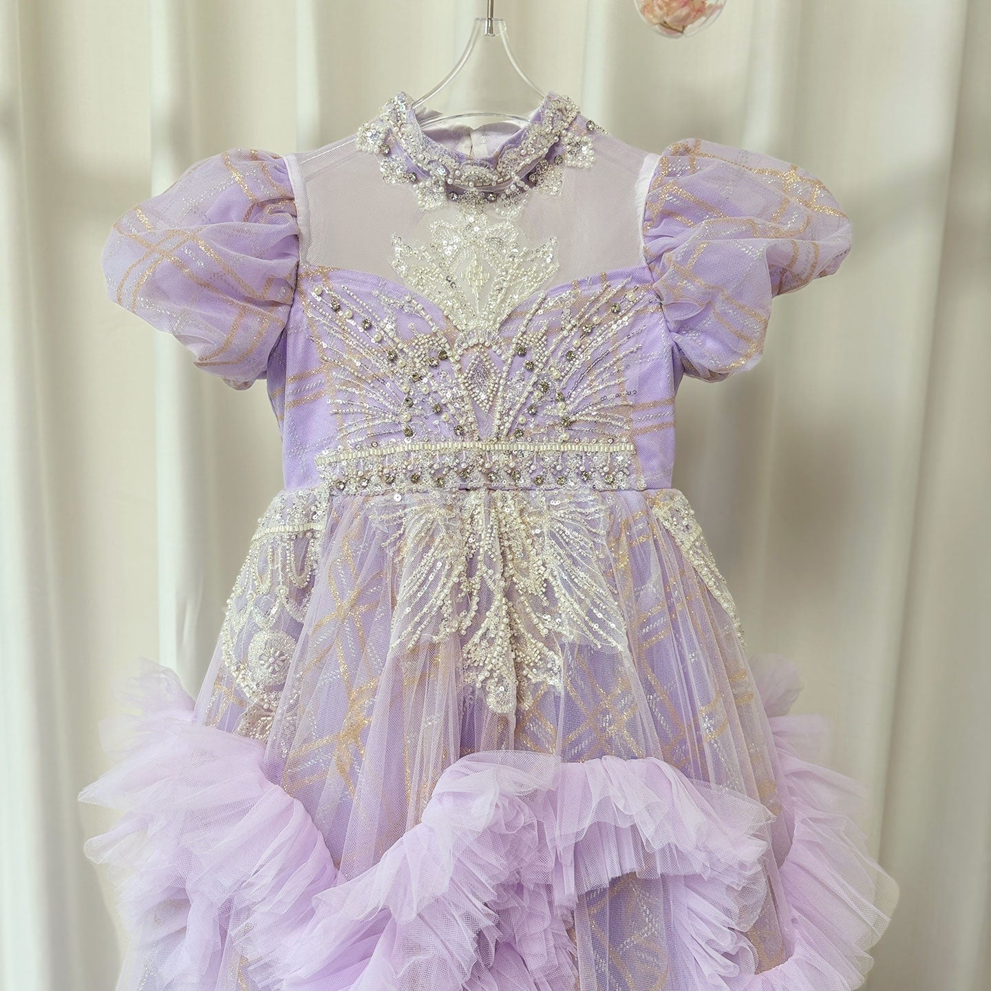Luxury Beaded Lilac Girl Dress Arabic Ball Gown J184