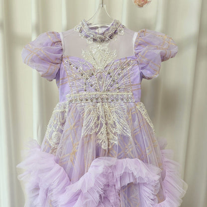 Luxury Beaded Lilac Girl Dress Arabic Ball Gown J184