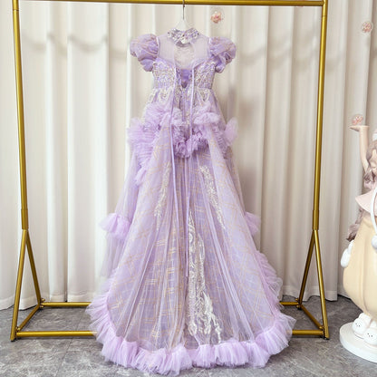 Luxury Beaded Lilac Girl Dress Arabic Ball Gown J184