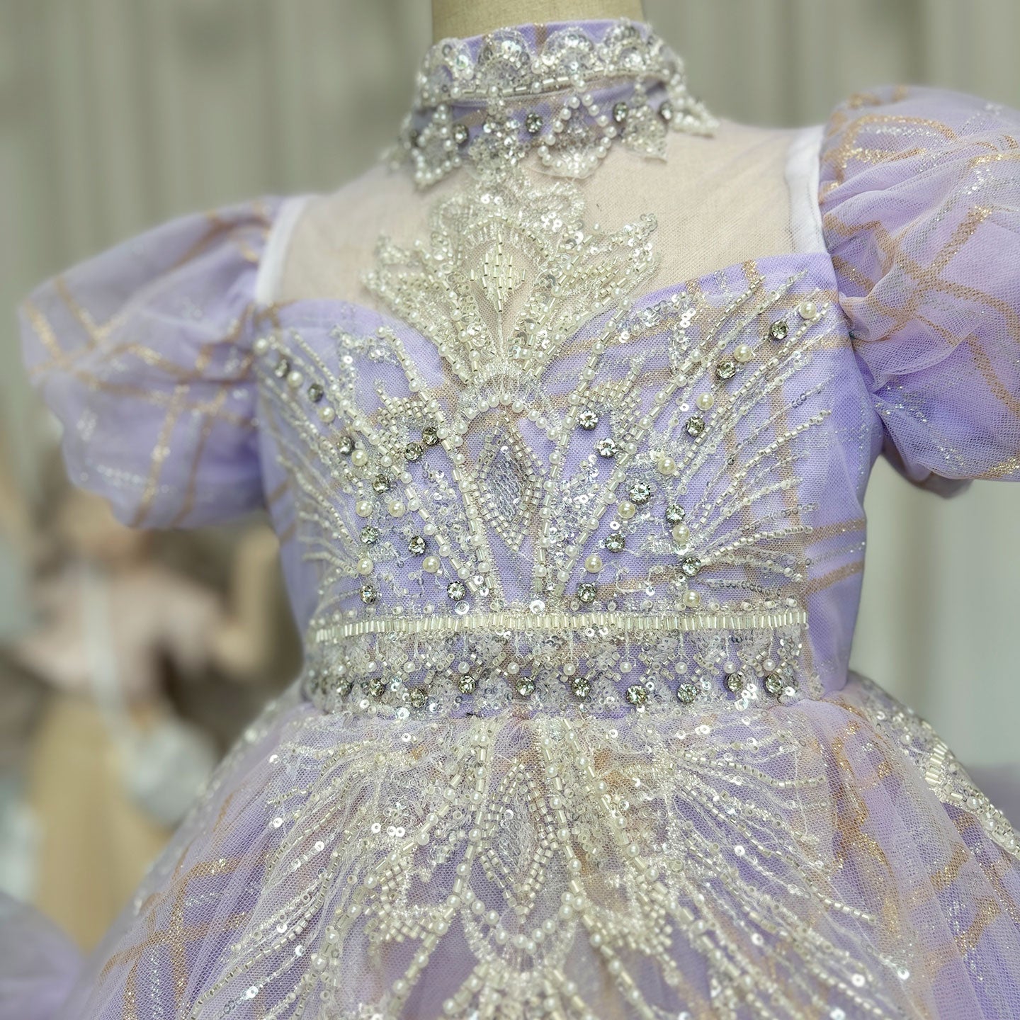 Luxury Beaded Lilac Girl Dress Arabic Ball Gown J184