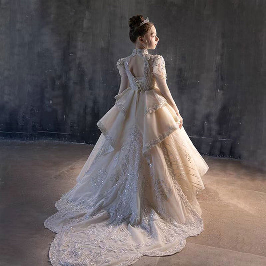 Luxury Beads Ivory Arabic Birthday Party Girl Dress J122