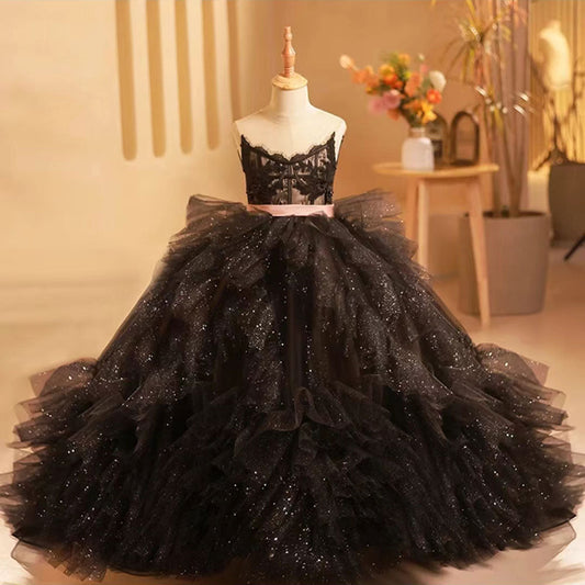 Luxury Black Tulle Girl Dress for Birthday Party J239