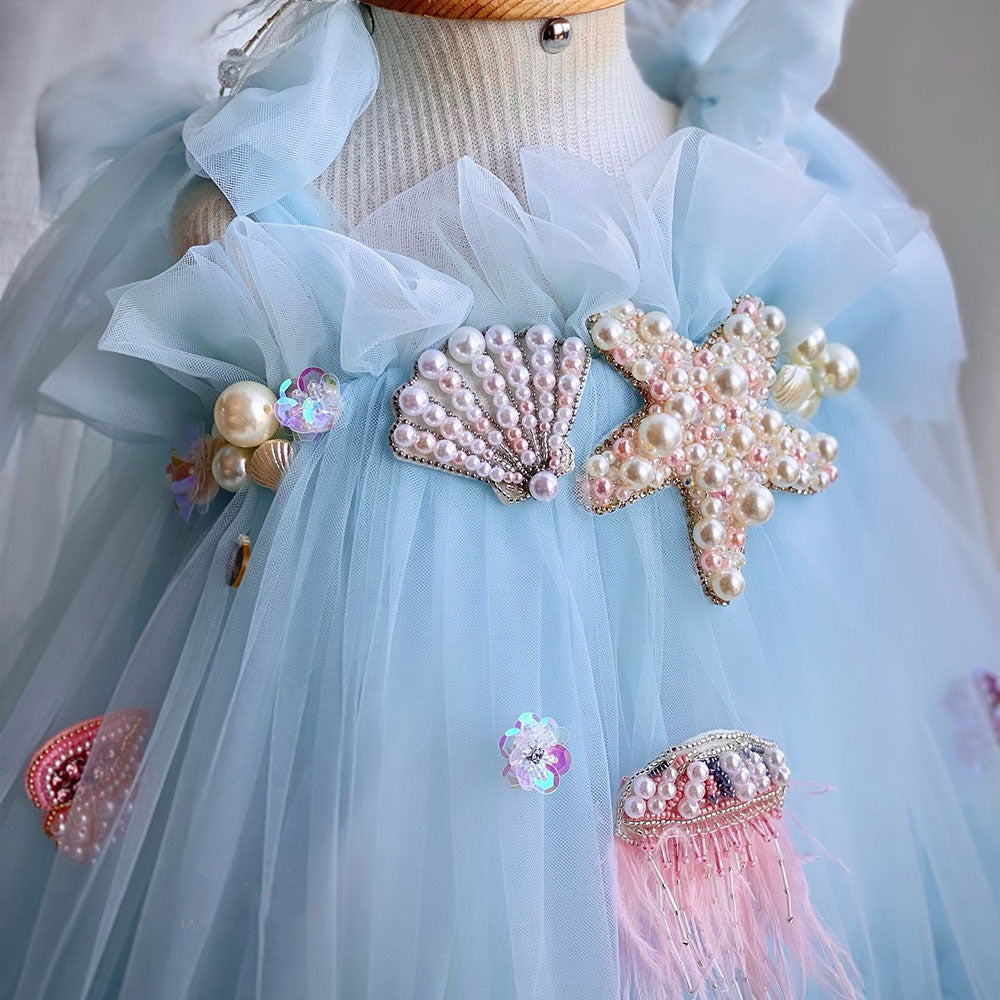 Luxury Blue Baby Flower Girl Dresses Mini Beading J038