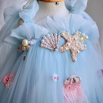 Luxury Blue Baby Flower Girl Dresses Mini Beading J038