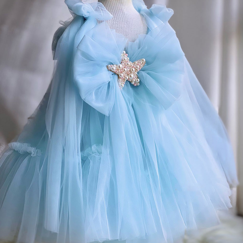 Luxury Blue Baby Flower Girl Dresses Mini Beading J038