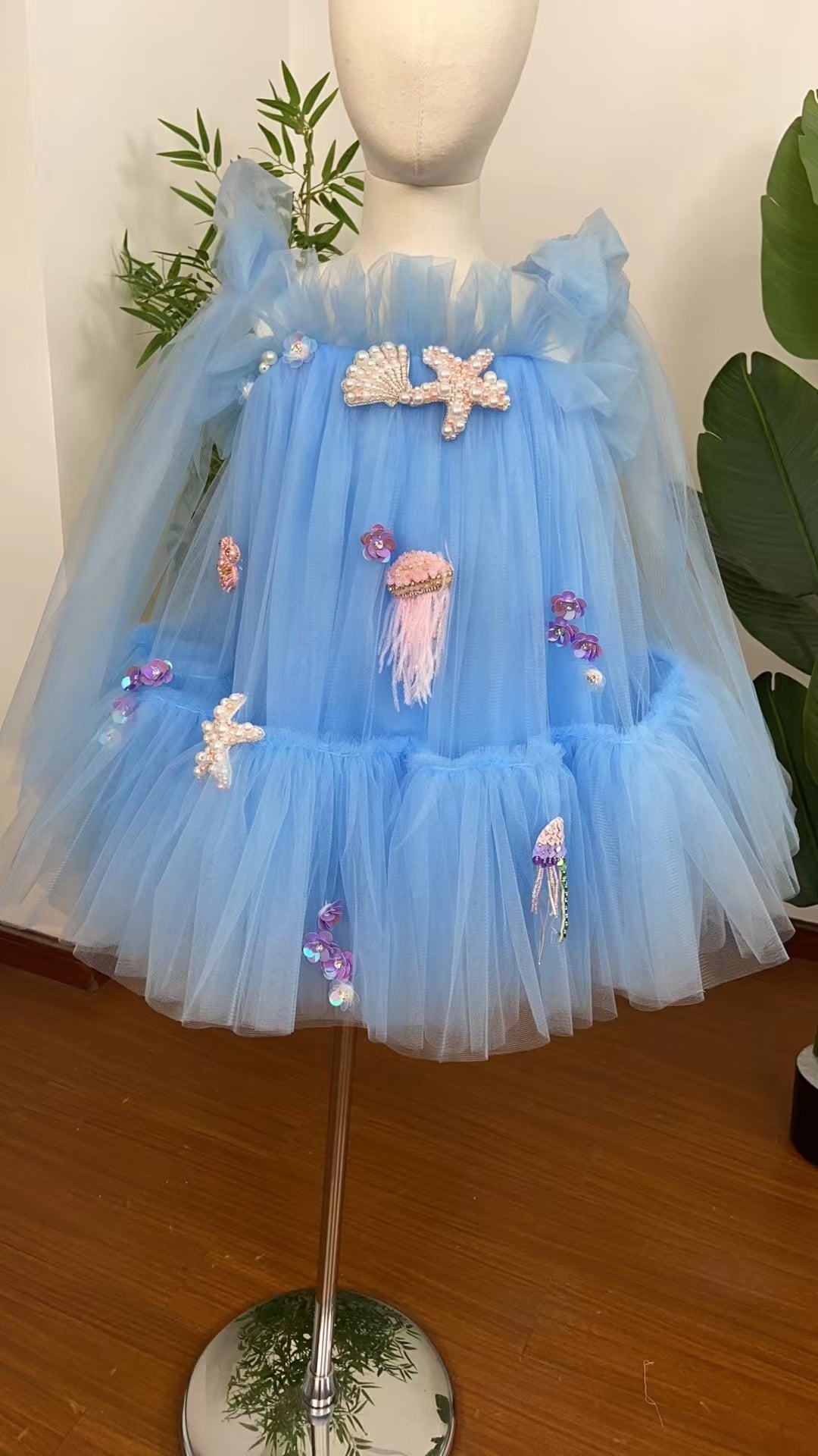Luxury Blue Baby Flower Girl Dresses Mini Beading J038