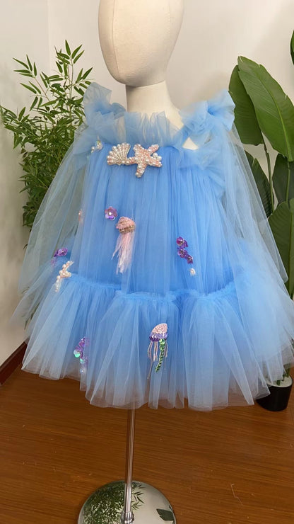 Luxury Blue Baby Flower Girl Dresses Mini Beading J038