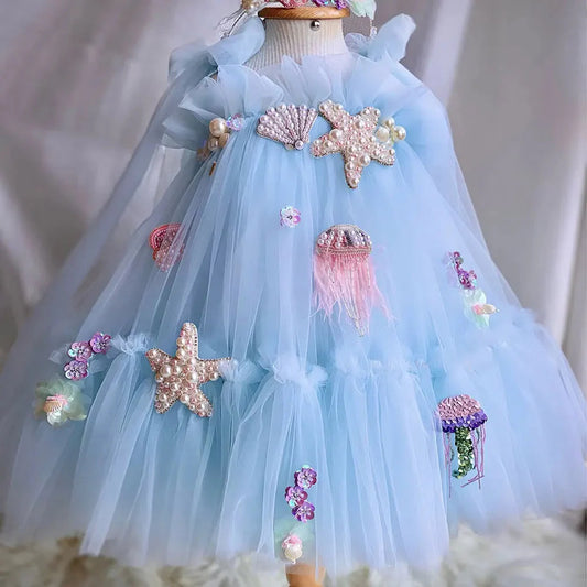 Luxury Blue Baby Flower Girl Dresses Mini Beading J038