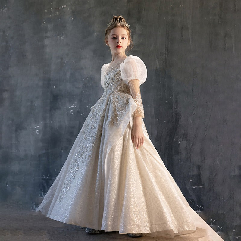 Luxury Champagne Girl Bridesmaides Dress Floor Length J185