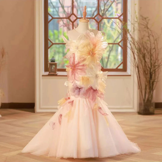 Luxury Colorful Girl Dress Handmade Flowers Kids Princess J001
