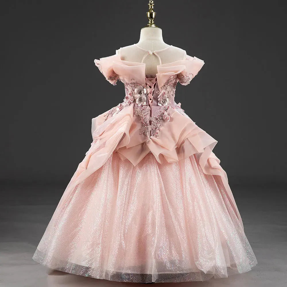 Luxury Coral Girl Dresses Handmade Flower Beading Princess  J016