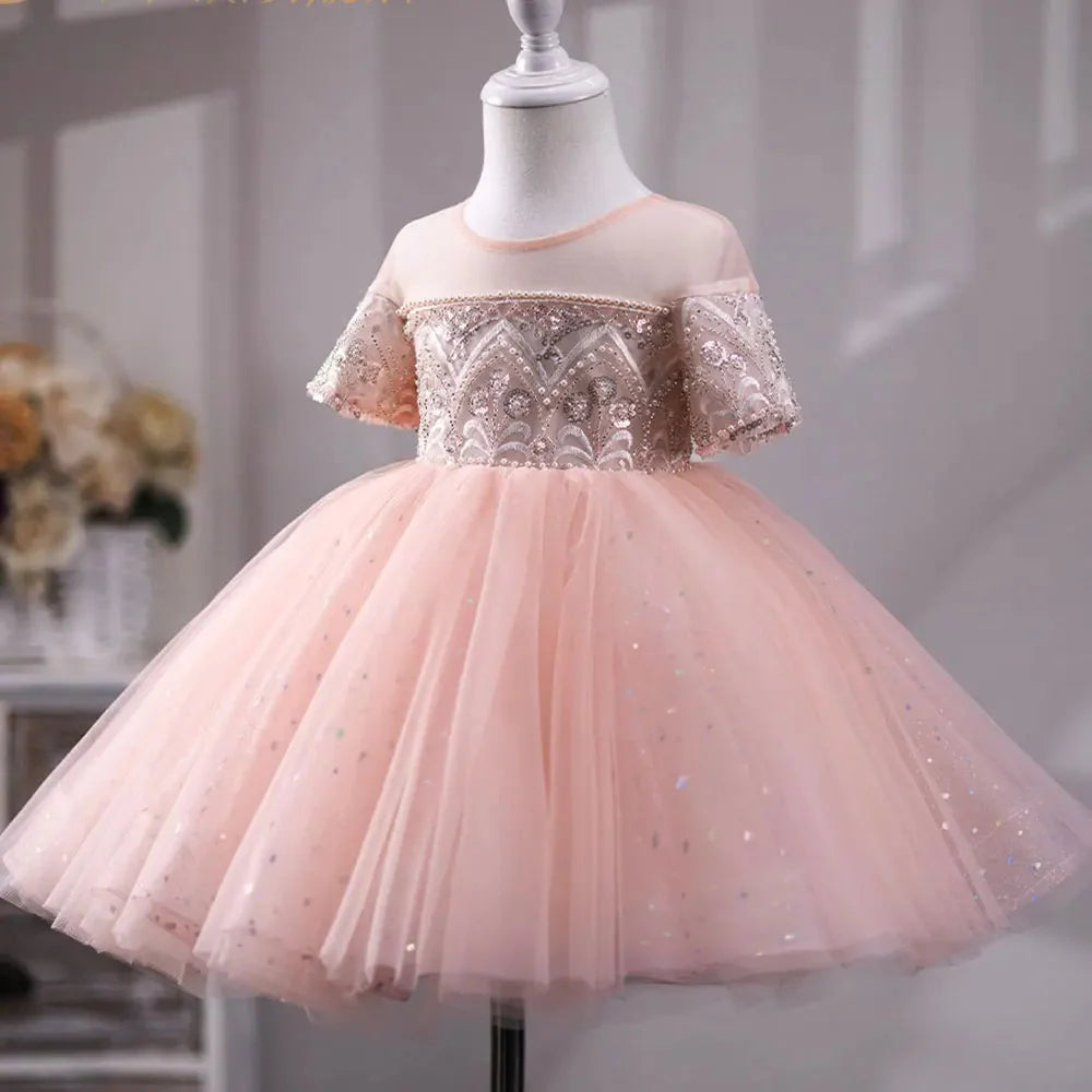 Luxury Dubai Coral Girl Dress Pearls Beading Princess J231L