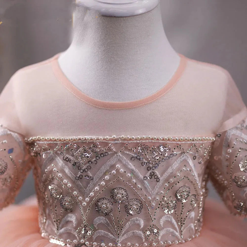 Luxury Dubai Coral Girl Dress Pearls Beading Princess J231L