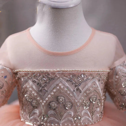 Luxury Dubai Coral Girl Dress Pearls Beading Princess J231L