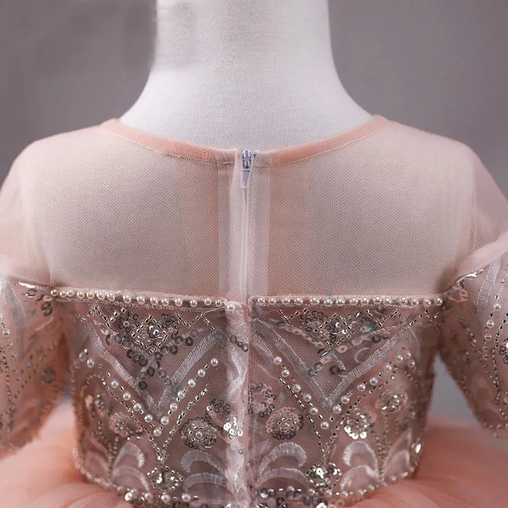 Luxury Dubai Coral Girl Dress Pearls Beading Princess J231L