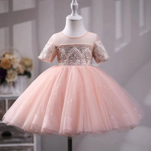 Luxury Dubai Coral Girl Dress Pearls Beading Princess J231L