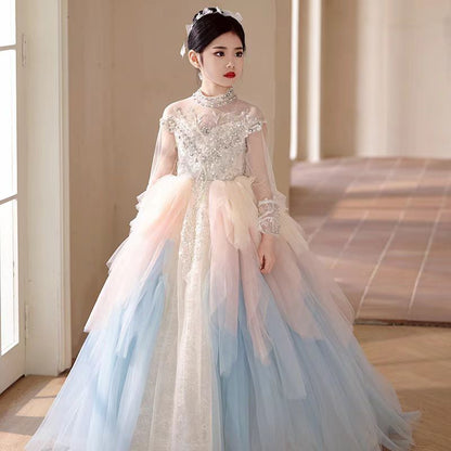 Luxury Dubai Flower Girl Dress Beaded Pearls Arabic Princess J385