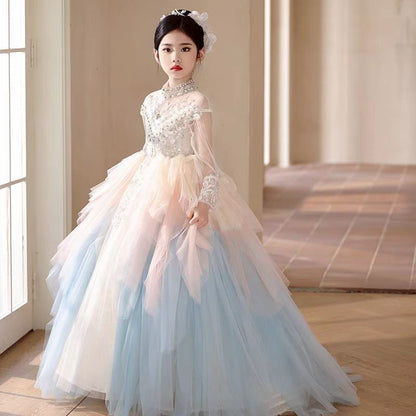 Luxury Dubai Flower Girl Dress Beaded Pearls Arabic Princess J385