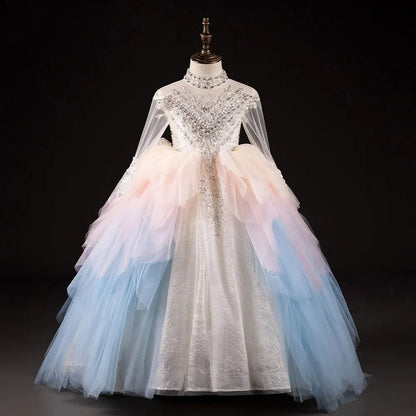 Luxury Dubai Flower Girl Dress Beaded Pearls Arabic Princess J385