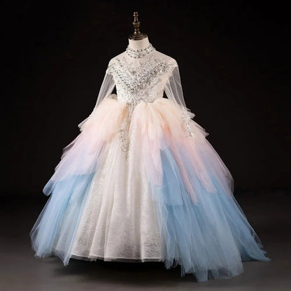 Luxury Dubai Flower Girl Dress Beaded Pearls Arabic Princess J385