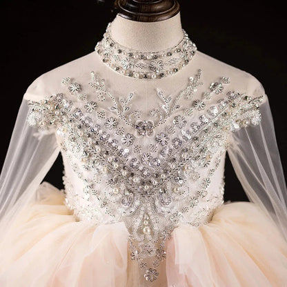 Luxury Dubai Flower Girl Dress Beaded Pearls Arabic Princess J385