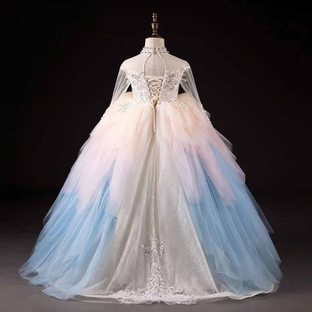 Luxury Dubai Flower Girl Dress Beaded Pearls Arabic Princess J385