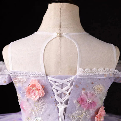 Luxury Dubai Lilac Flower Girl Dress Pearls Princess Kids J230